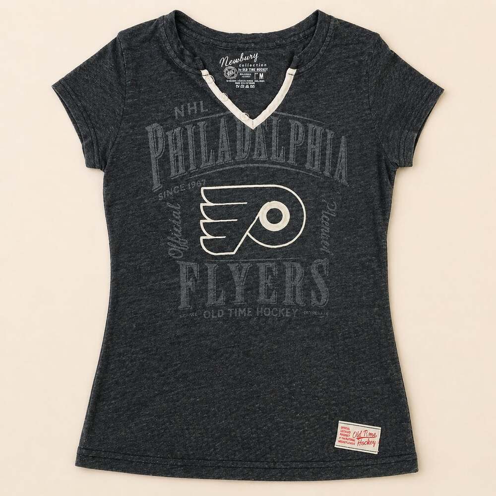 Philadelphia Flyers V Neck Tee M Y2K‎ Vintage Style Hockey